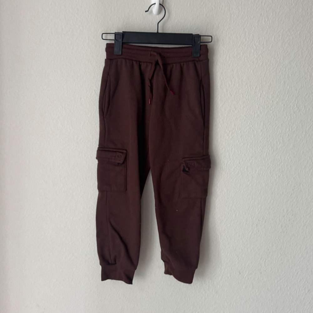 Range Boys Brown Fleece Lined Cargo Jogger Pants Size 7 Drawstring Elastic Waist
